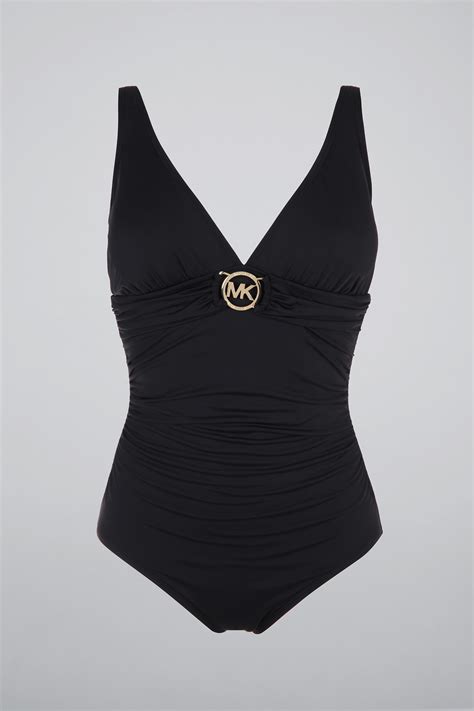 Michael Kors Black High Neck Shirred Cross Front One-piece Swimsuit US 14. . Michael kors one piece swimsuit